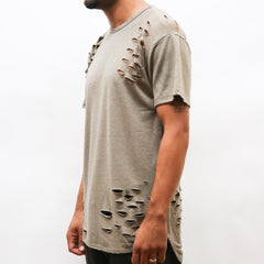 DISTRESSED SCALLOP TEE- OLIVE