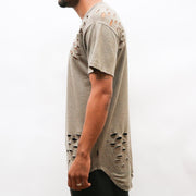 DISTRESSED SCALLOP TEE- OLIVE