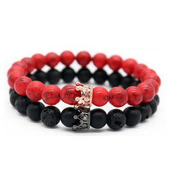 Couple Gift 2PC Set Crown Bracelets Black & Red