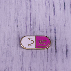 Happ~y pill enamel pin creative medicine badge smiling face brooch text 100mg cute pins