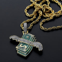 New Iced Out Flying Cash Solid Pendant Necklace Mens Personalized Hip Hop Gold Silver Color Charm Chains Jewelry Gifts