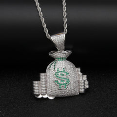 Money Bag &Coin Stack Pendant Necklace With Colorful Bling Stones Luxury charm Jewelry