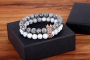Gray Natural Stone & White Howlite Elasticity Rope Strand Beads Bracelets For Unisex Jewelry Gift